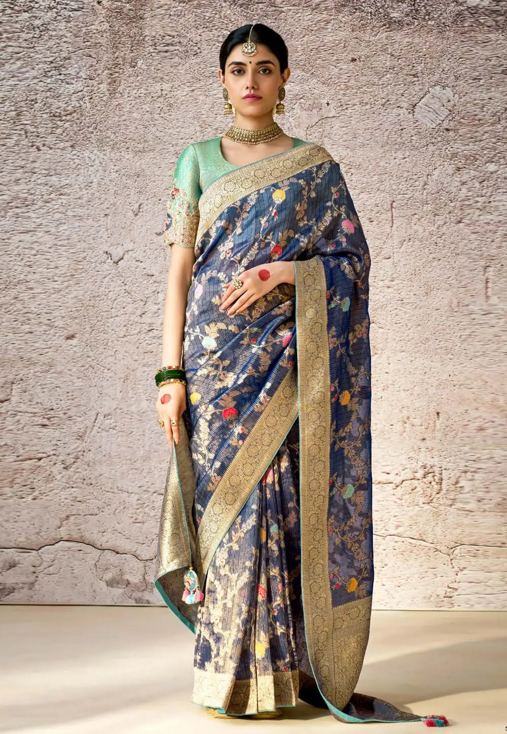 Navy Blue Banarasi Silk Saree 295873