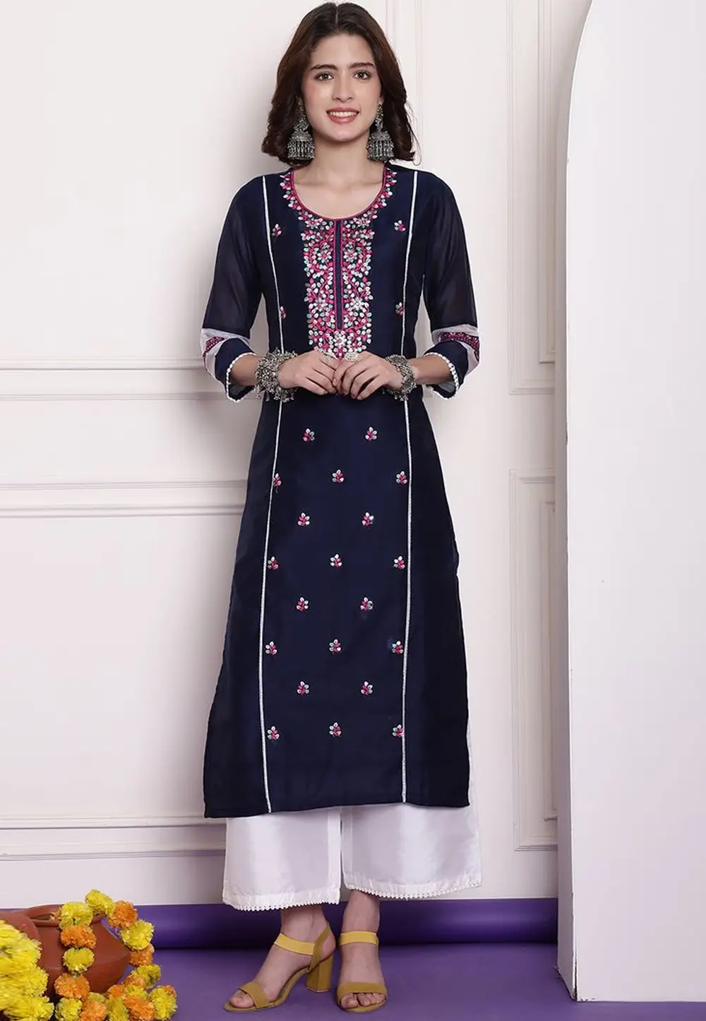 Navy Blue Chanderi Long Tunic 303994