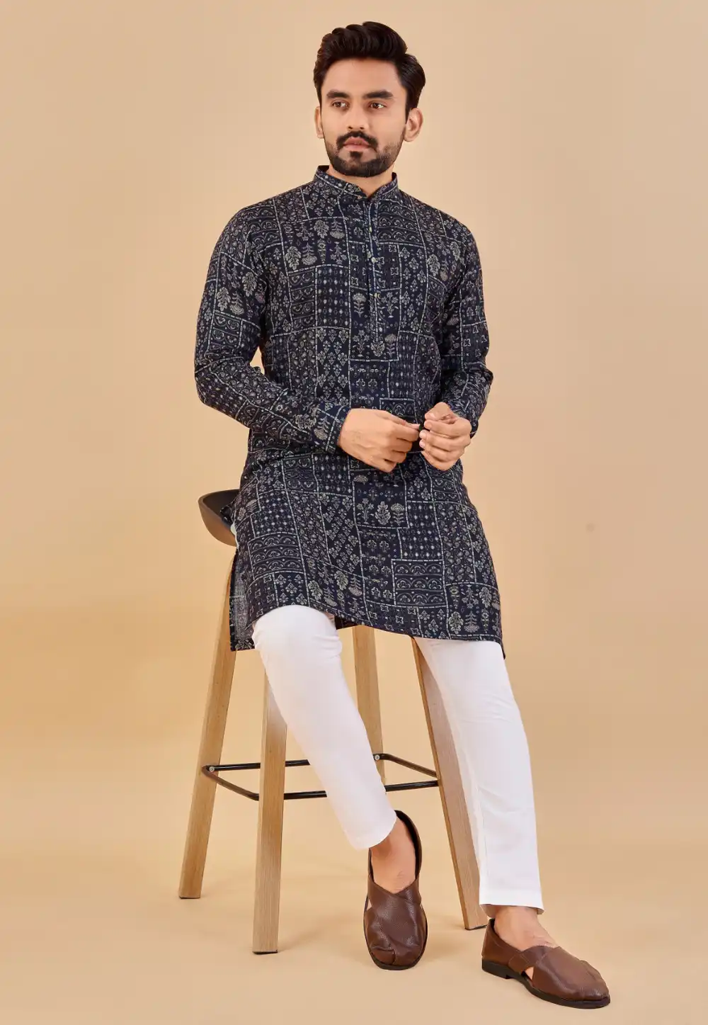 Navy Blue Cotton Kurta Pajama 290104