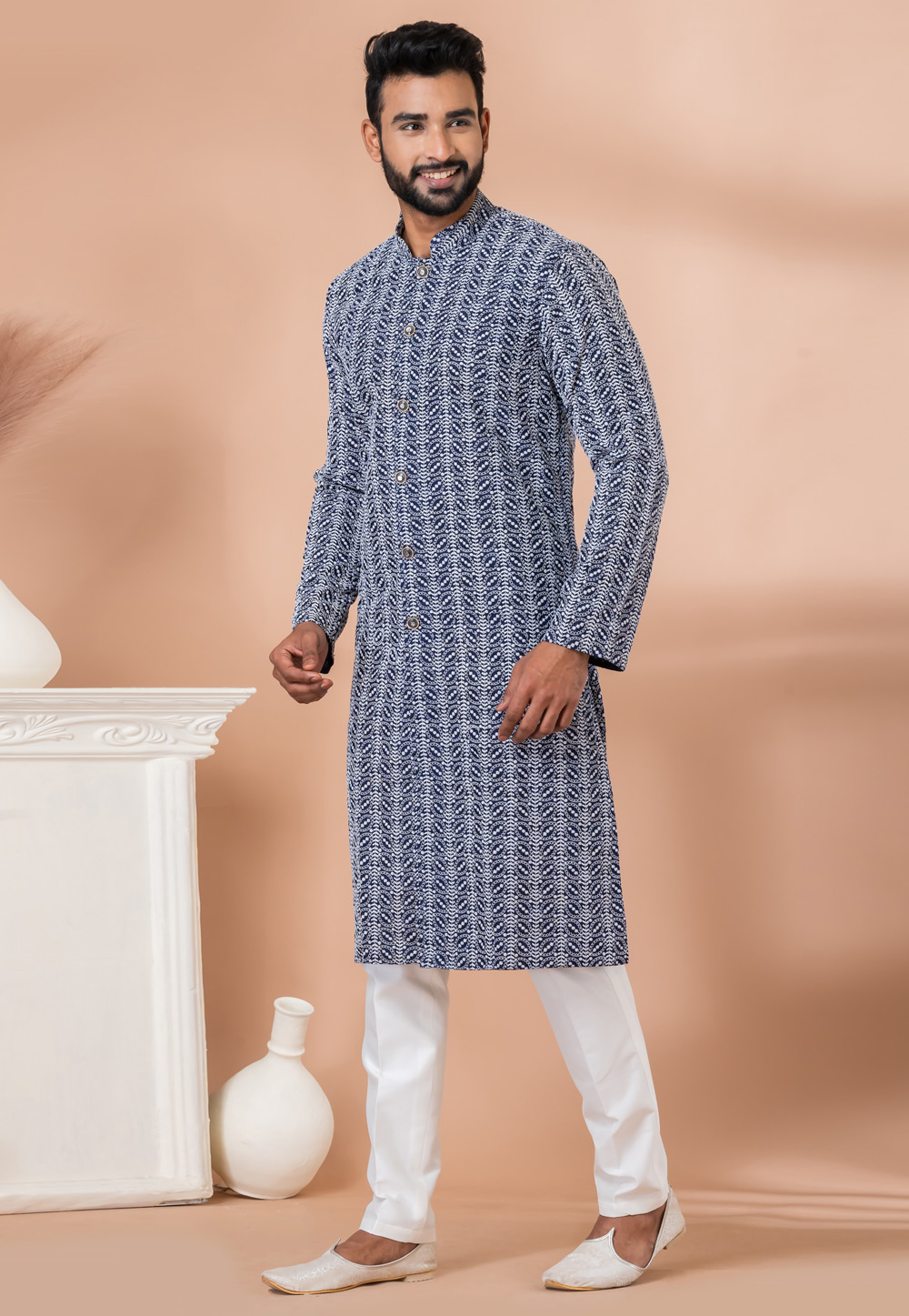 Navy Blue Cotton Kurta Pajama 283390