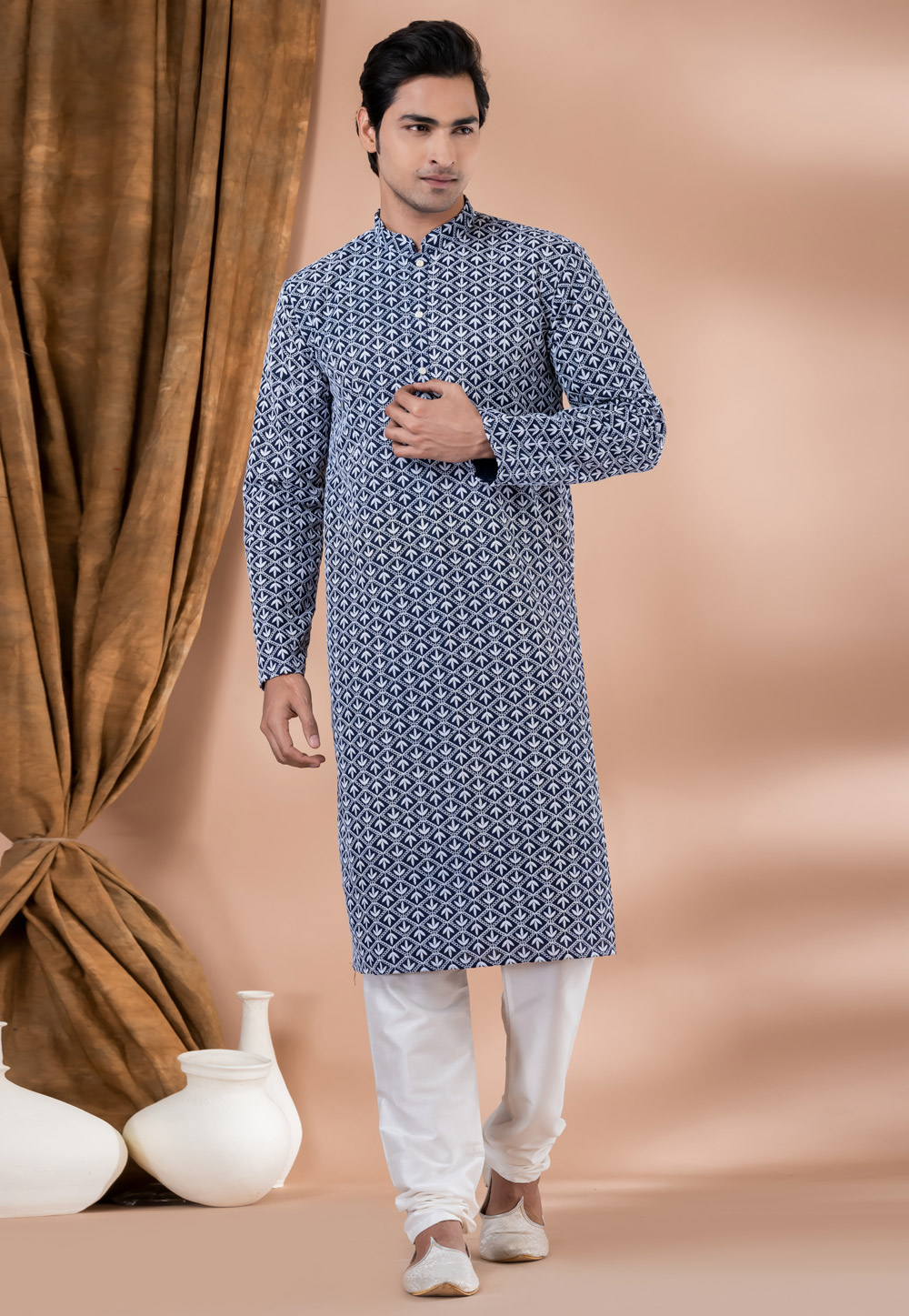 Navy Blue Cotton Kurta Pajama 283391