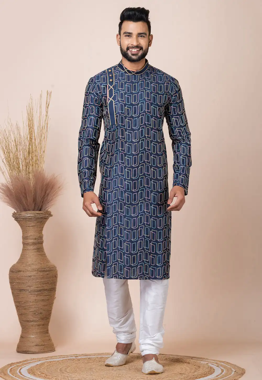 Navy Blue Cotton Kurta Pajama 293934