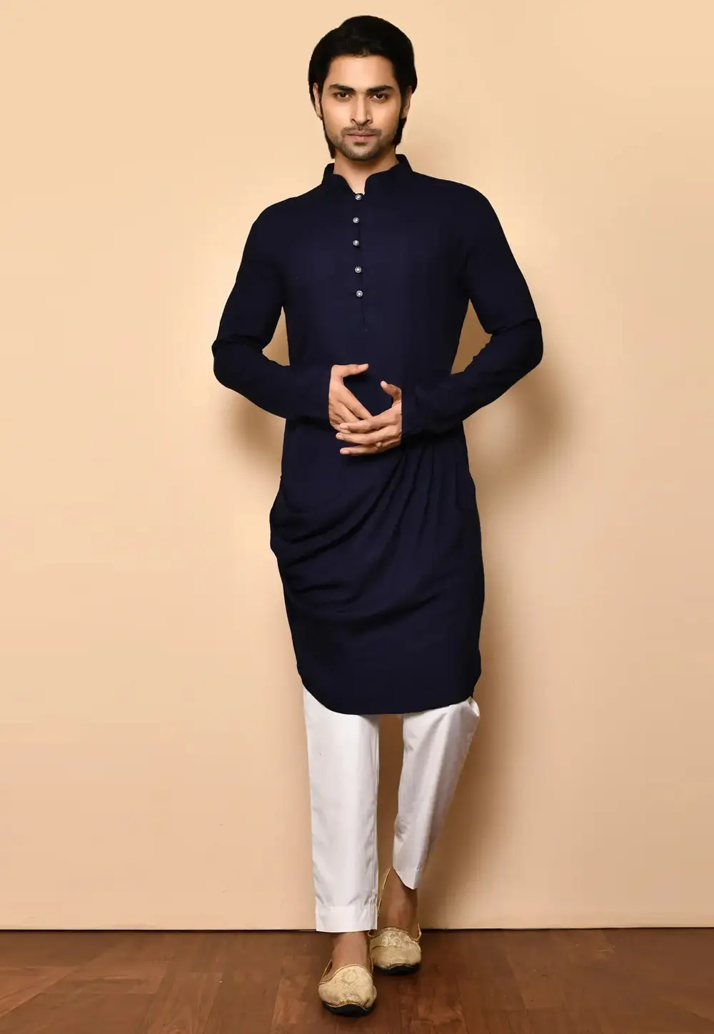 Navy Blue Cotton Kurta Pajama 300676