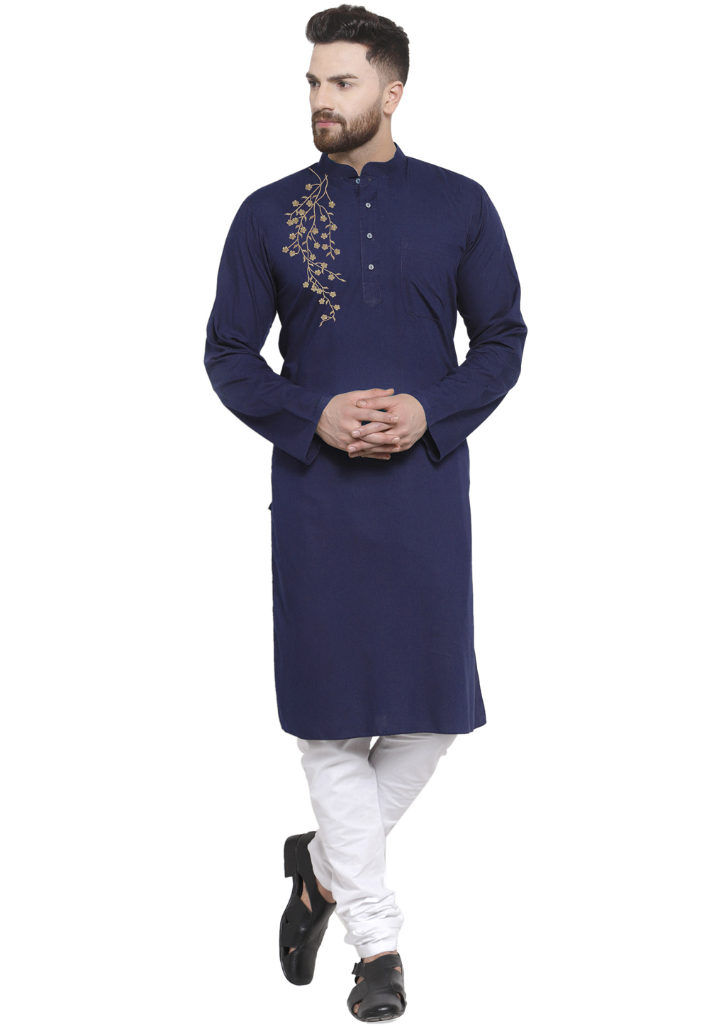 Navy Blue Cotton Kurta Pajama 304871