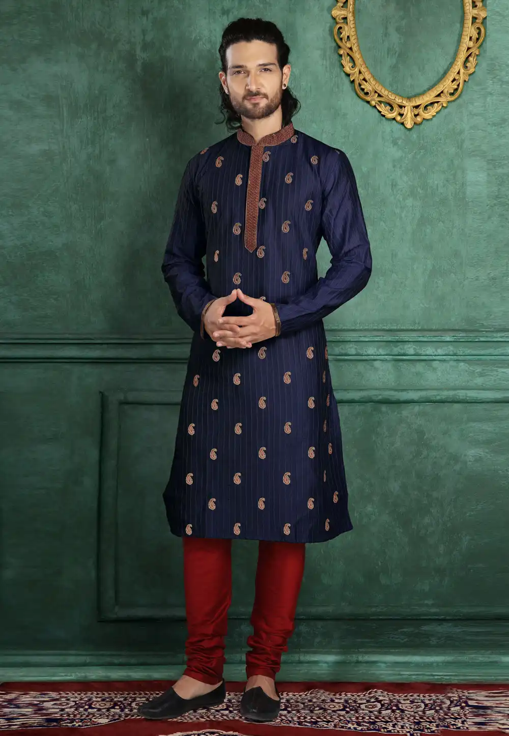 Navy Blue Cotton Kurta Pajama 288849