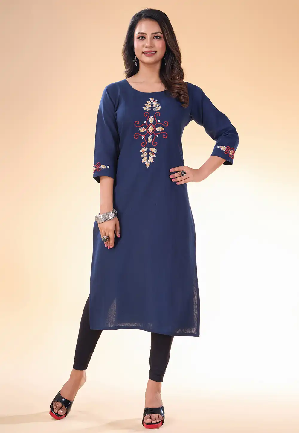 Navy Blue Cotton Kurta Set With Pent 287976