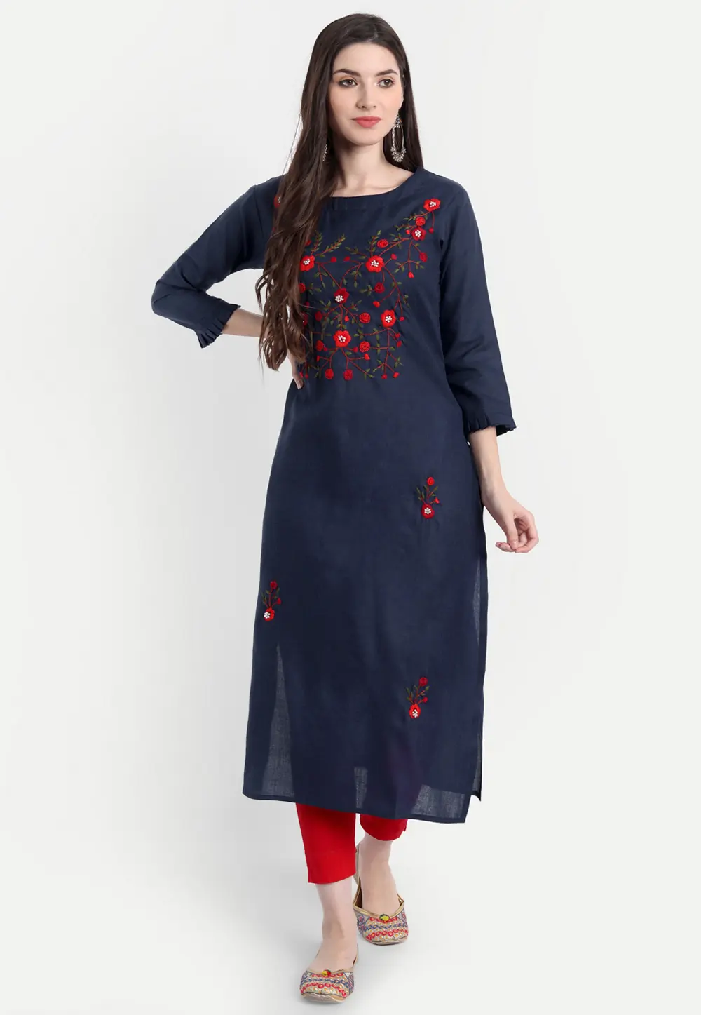 Navy Blue Cotton Long Kurti 300483