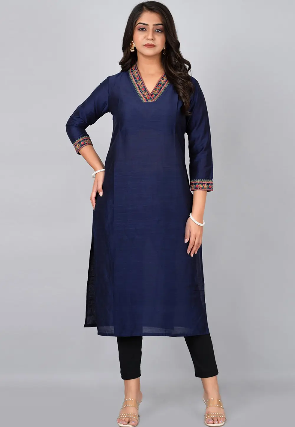 Navy Blue Cotton Long Kurti 302771