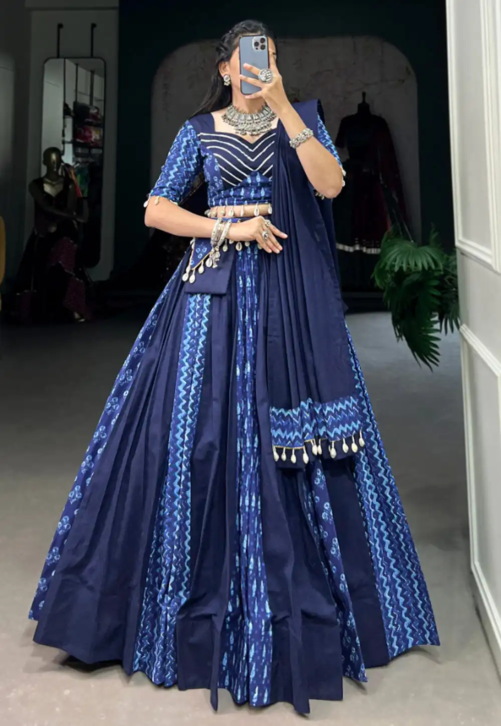 Navy Blue Cotton Navratri Chaniya Choli 292110