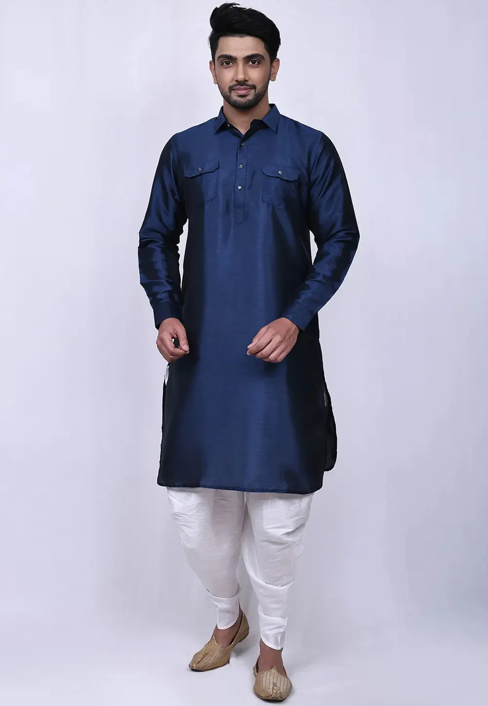 Navy Blue Cotton Pathani Suit 300787