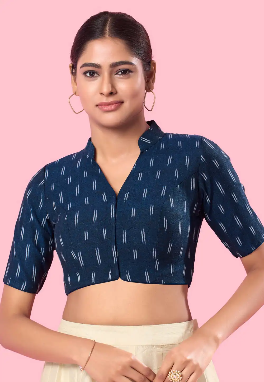 Navy Blue Cotton Readymade Blouse 288665