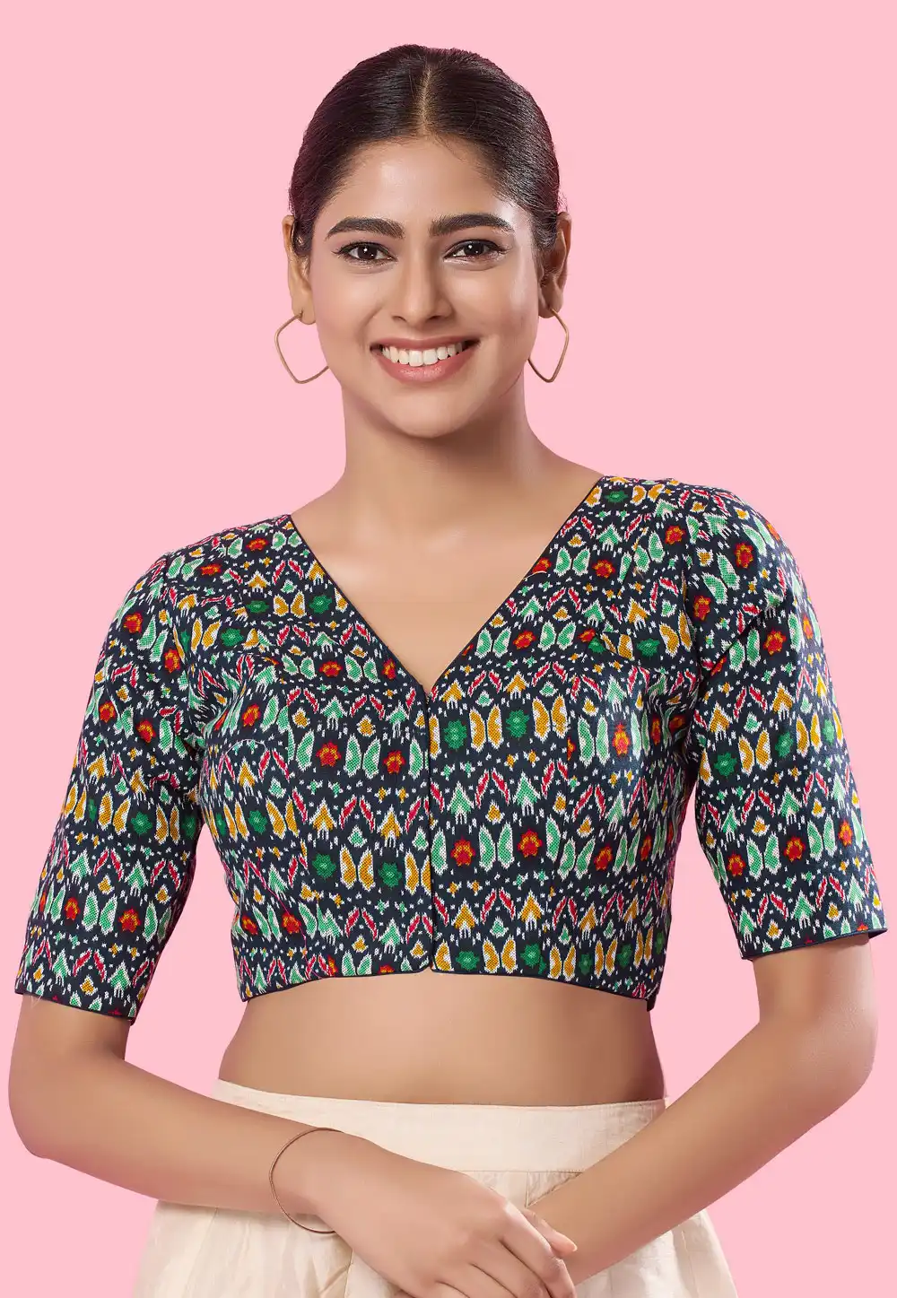 Navy Blue Cotton Readymade Blouse 288669