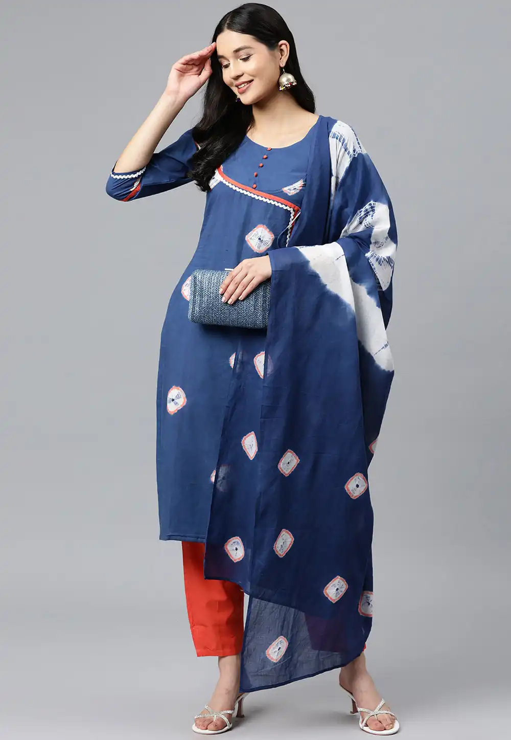 Navy Blue Cotton Readymade Pakistani Suit 292673