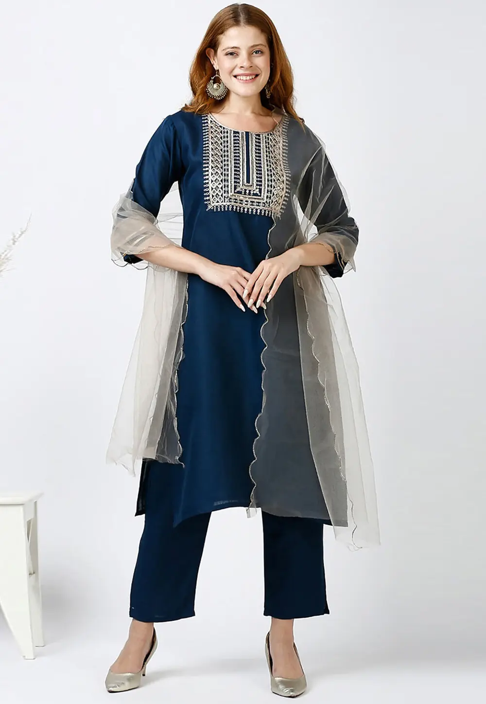 Navy Blue Cotton Readymade Pant Style Suit 301171