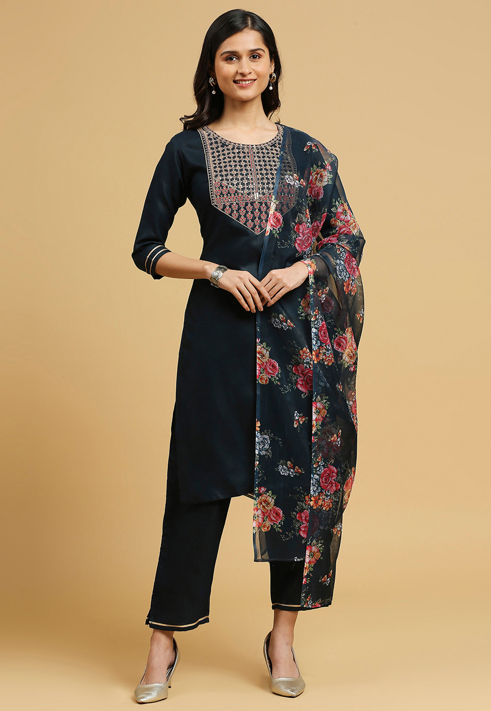 Navy Blue Cotton Readymade Pant Style Suit 280906