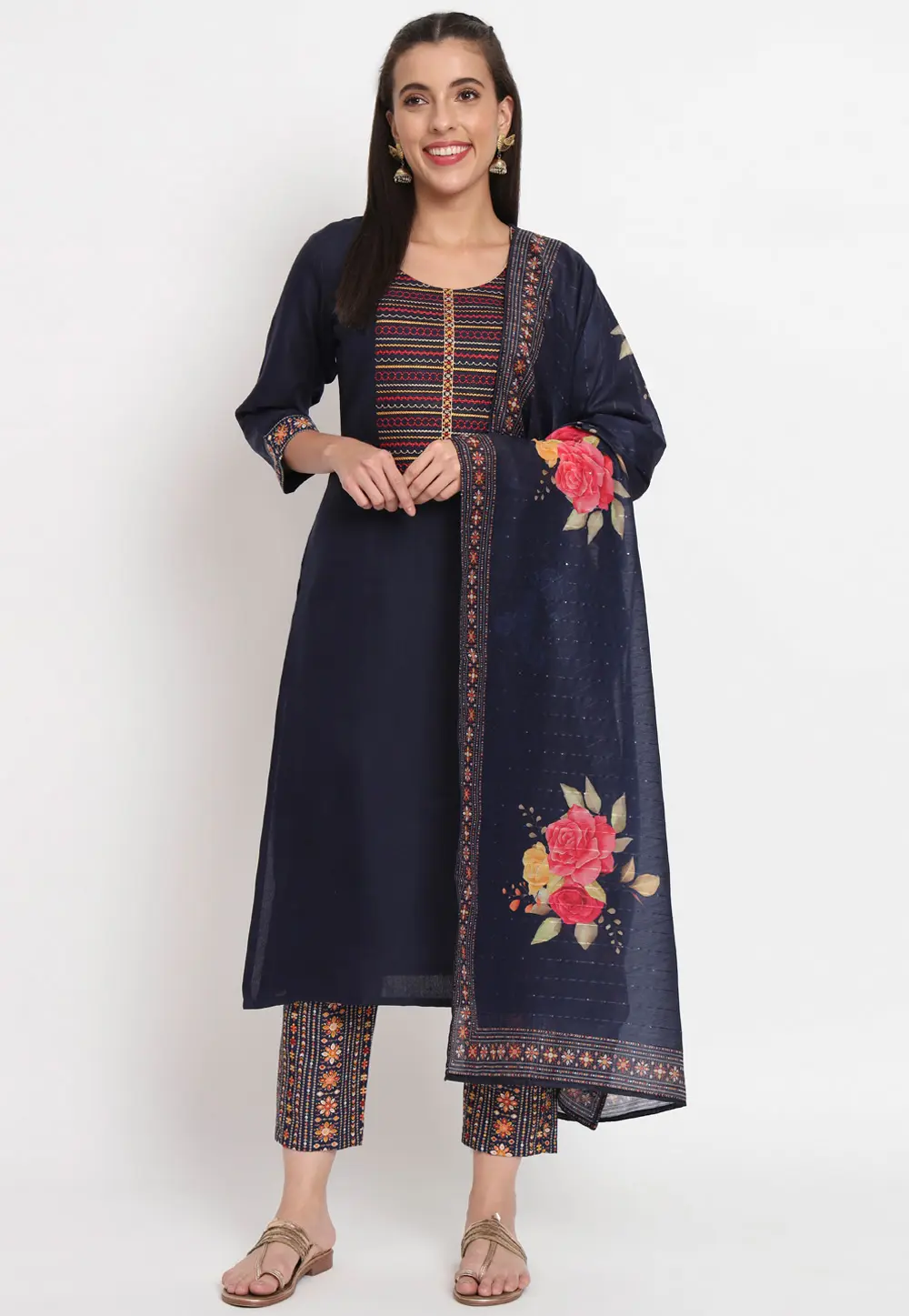 Navy Blue Cotton Readymade Pant Style Suit 299716