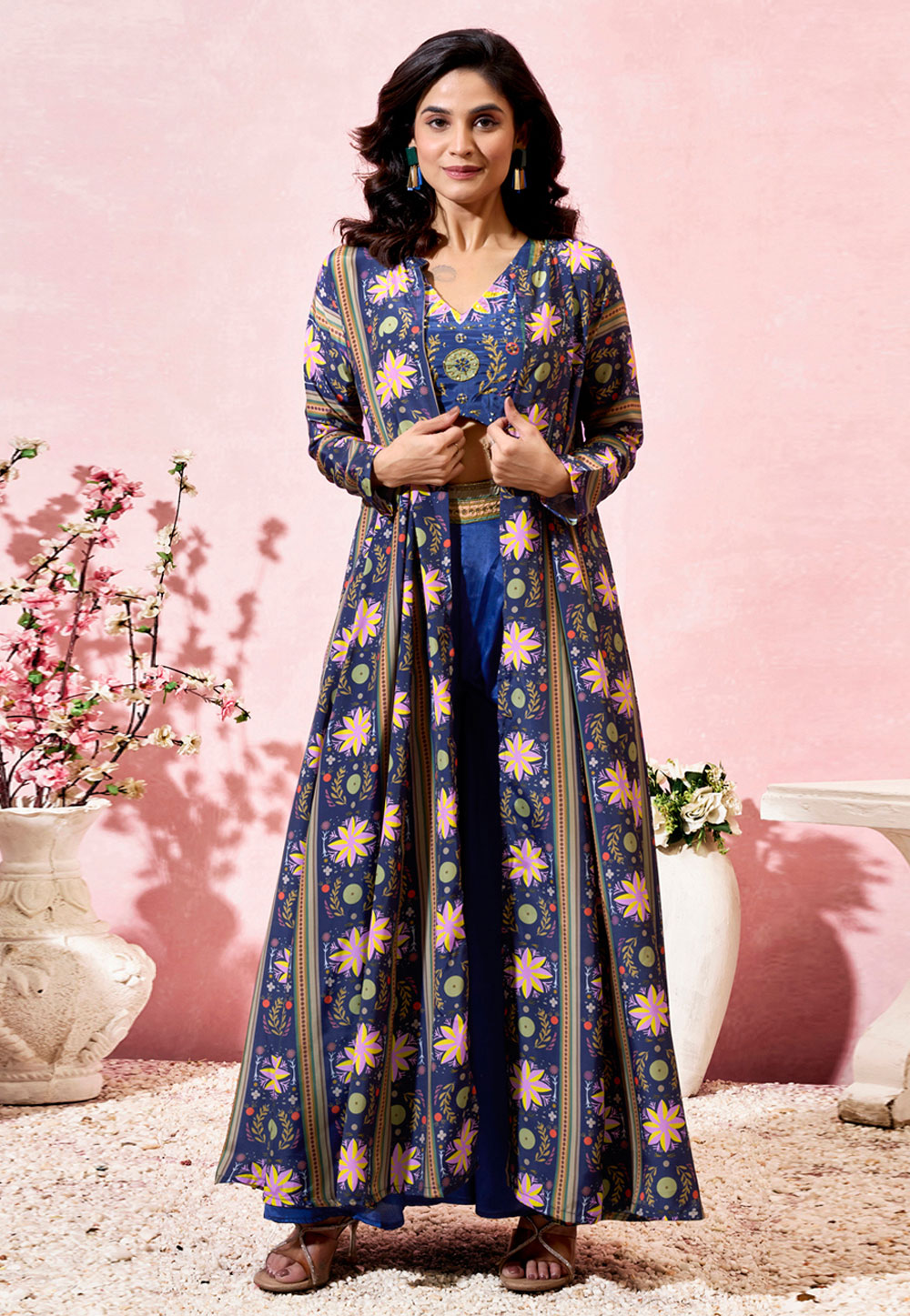 Navy Blue Crepe Jacket Style Suit 311227