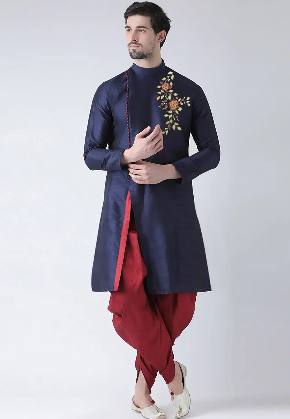 Navy Blue Dupion Silk Dhoti Kurta 289947