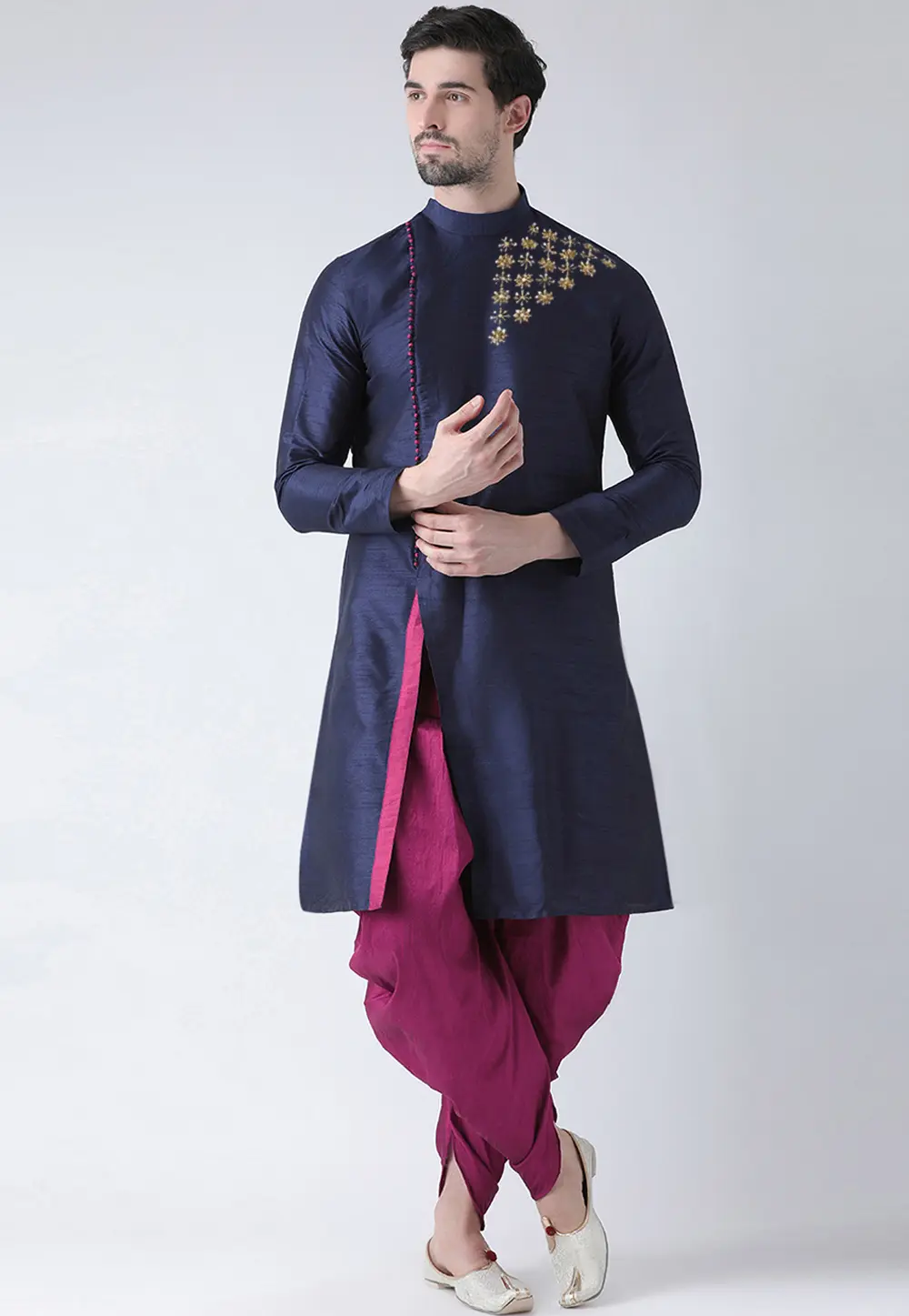 Navy Blue Dupion Silk Dhoti Kurta 304466