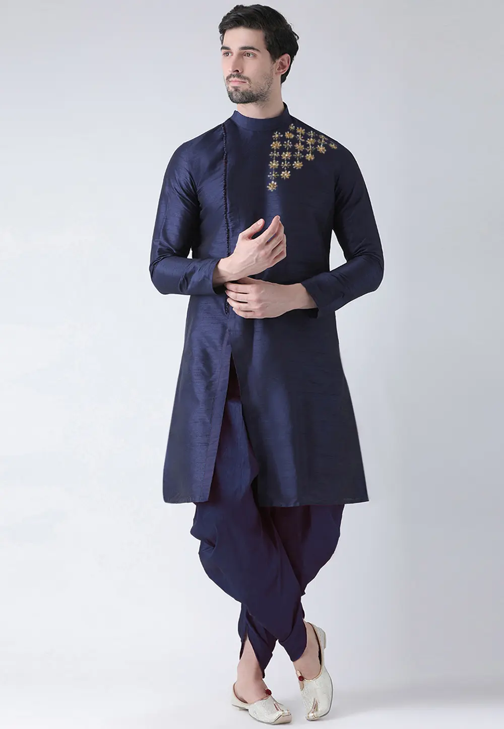 Navy Blue Dupion Silk Dhoti Kurta 304469