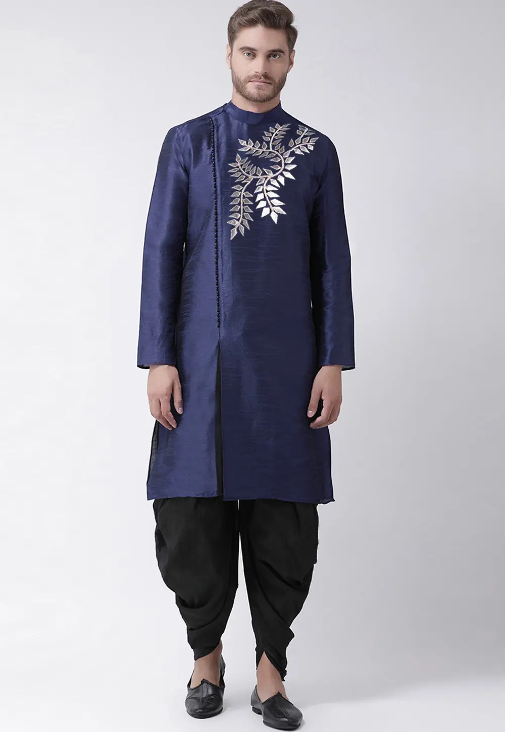 Navy Blue Dupion Silk Dhoti Kurta 304483