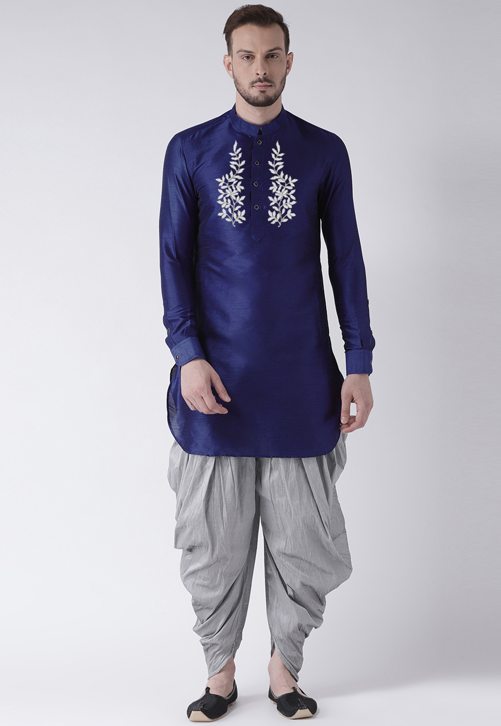 Navy Blue Dupion Silk Dhoti Kurta 304900