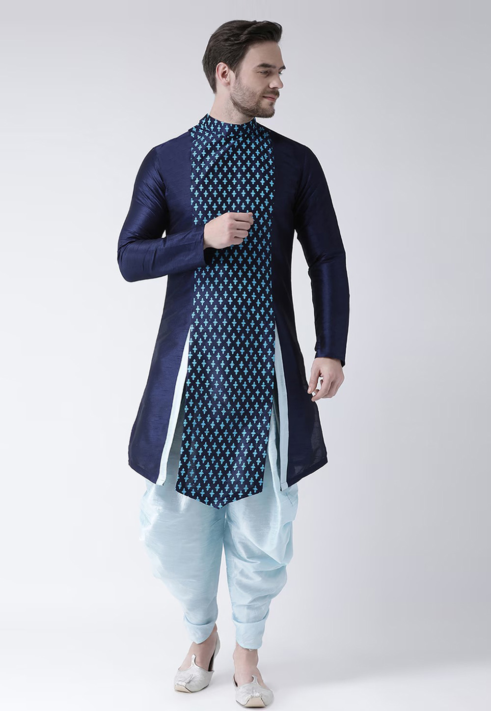 Navy Blue Dupion Silk Dhoti Kurta 286431