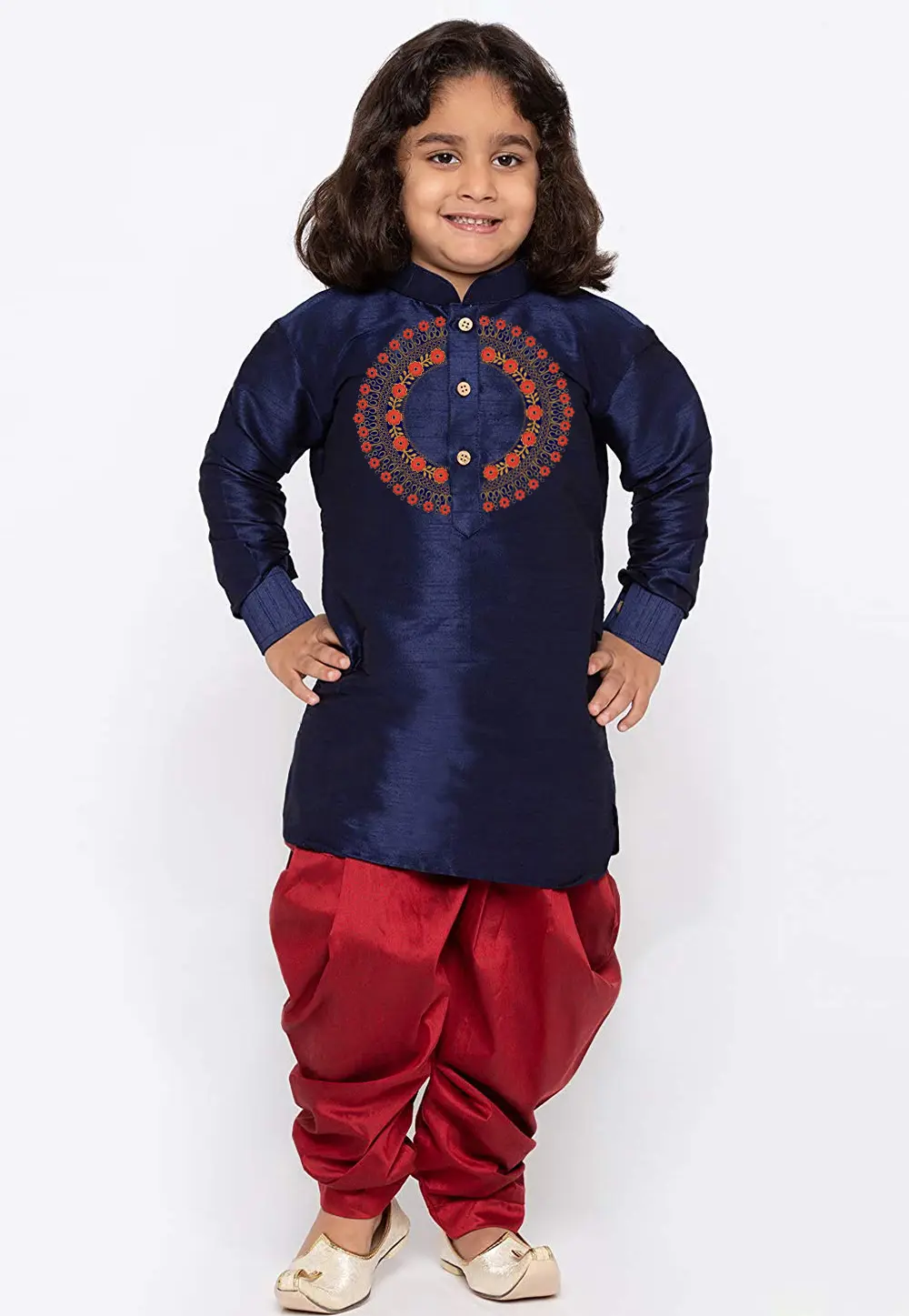 Navy Blue Dupion Silk Kids Dhoti Kurta 301810