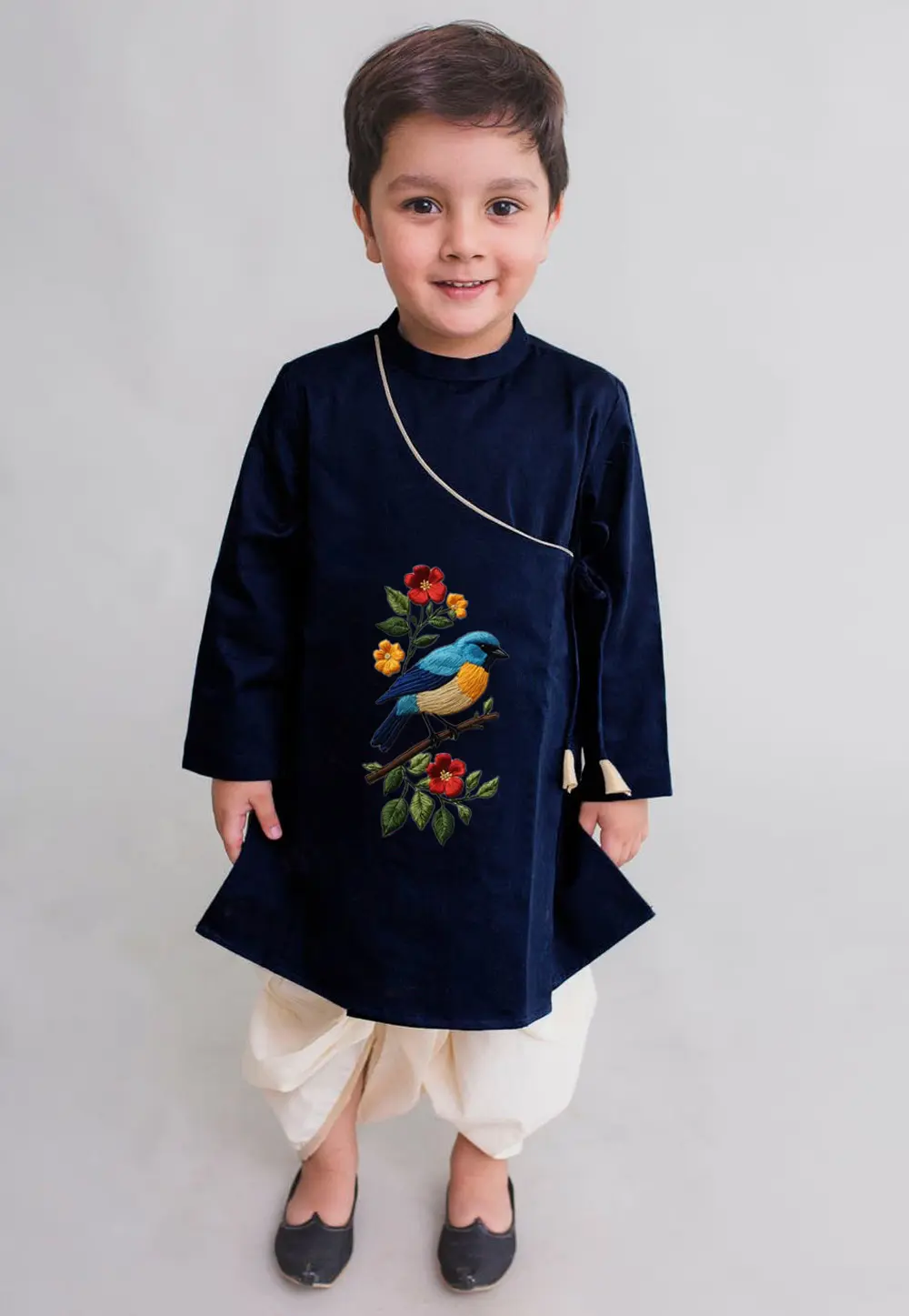 Navy Blue Dupion Silk Kids Dhoti Kurta 302091