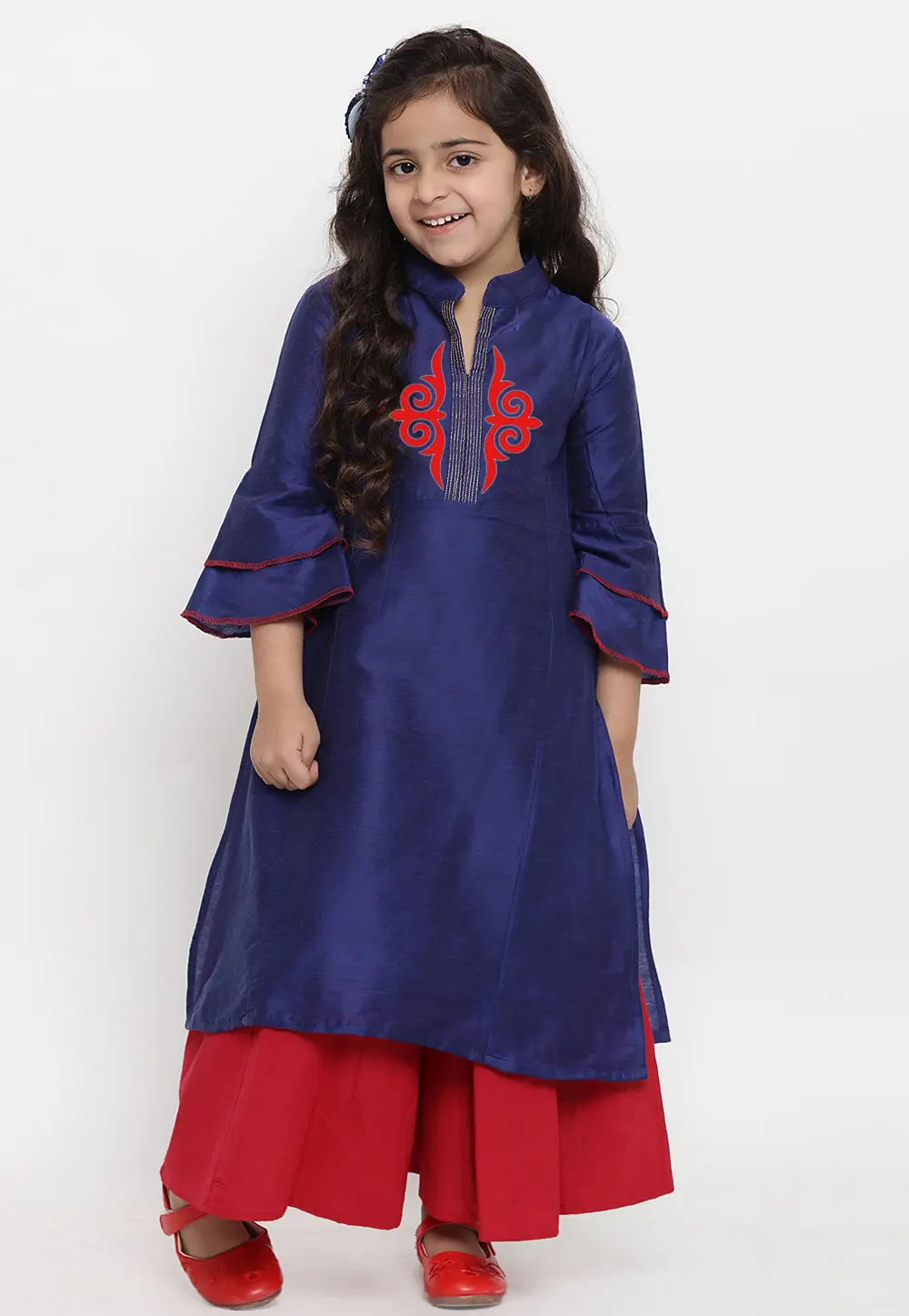 Navy Blue Dupion Silk Kids Palazzo Suit 301843