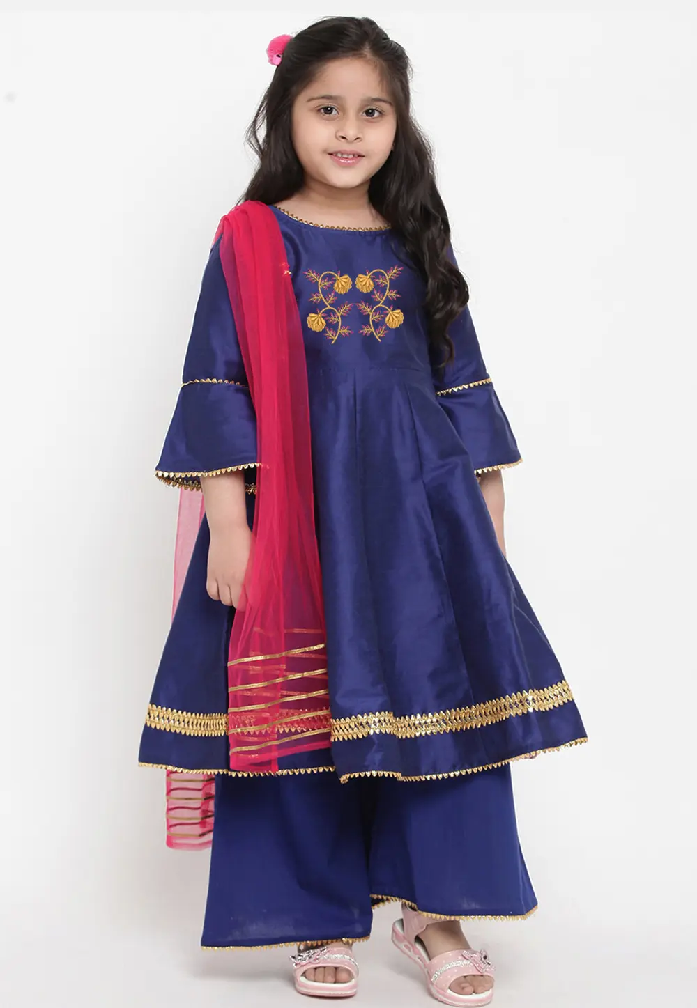 Navy Blue Dupion Silk Kids Palazzo Suit 301848