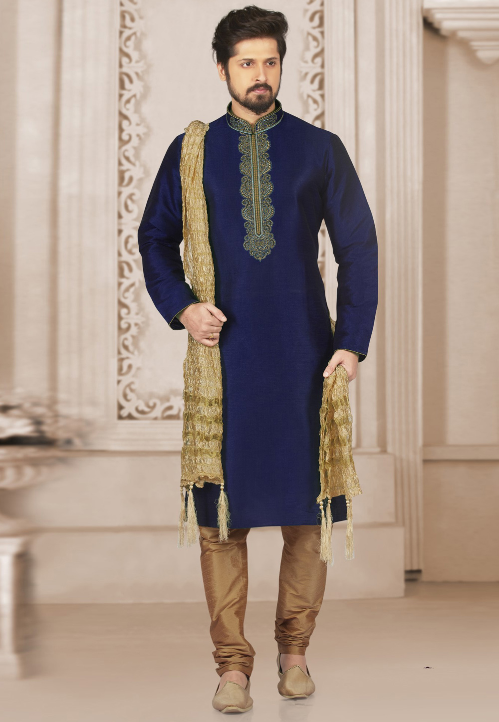 Navy Blue Dupion Silk Kurta Pajama 309963