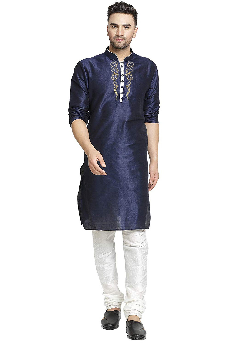 Navy Blue Dupion Silk Kurta Pajama 305128