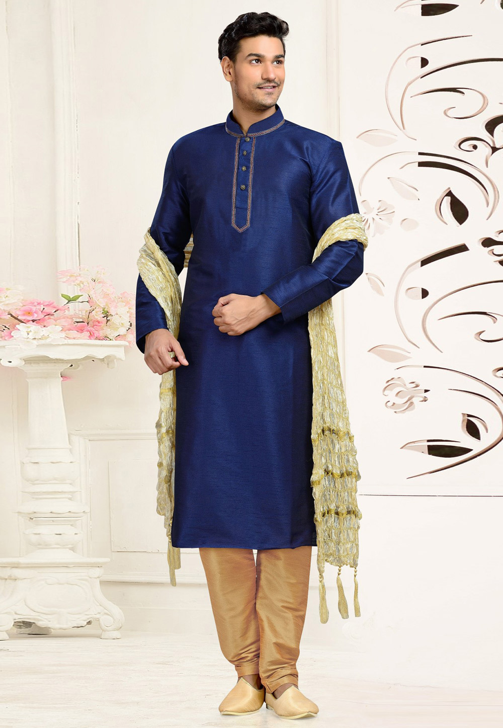 Navy Blue Dupion Silk Kurta Pajama 310784