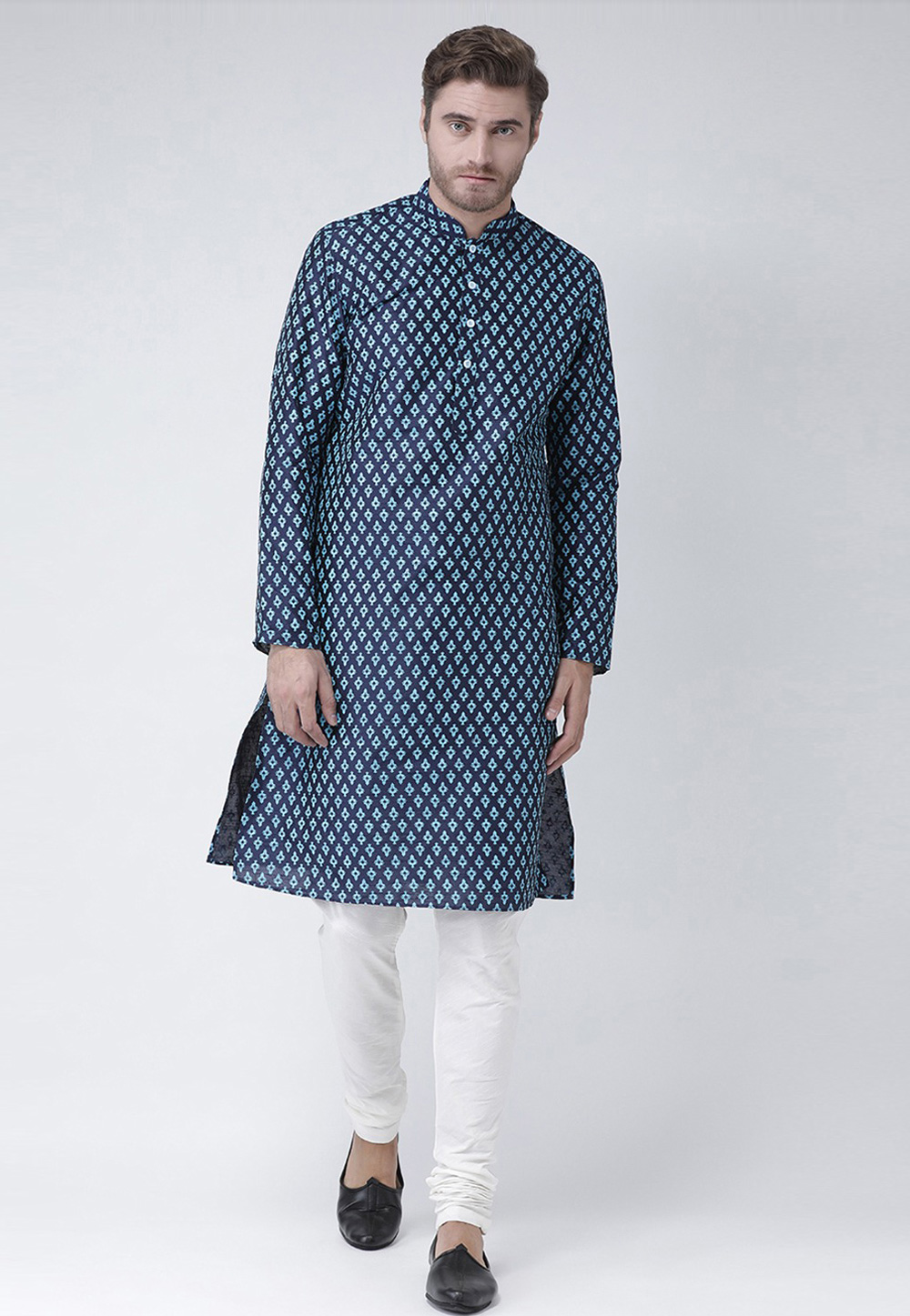 Navy Blue Dupion Silk Kurta Pajama 286430