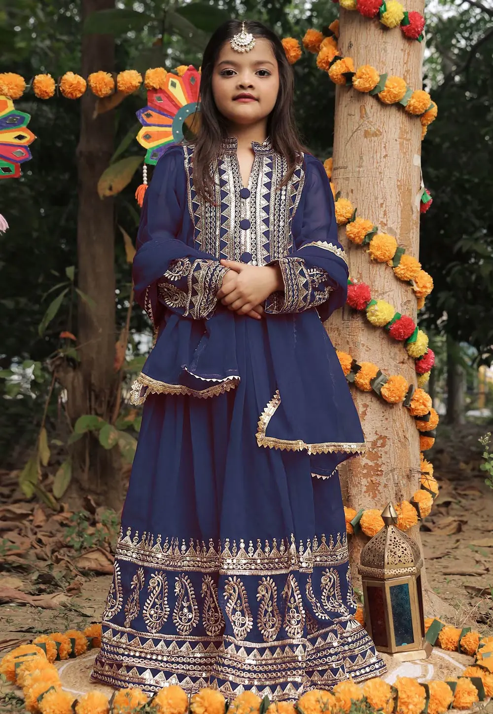 Navy Blue Faux Georgette Kids Salwar Suit 303373