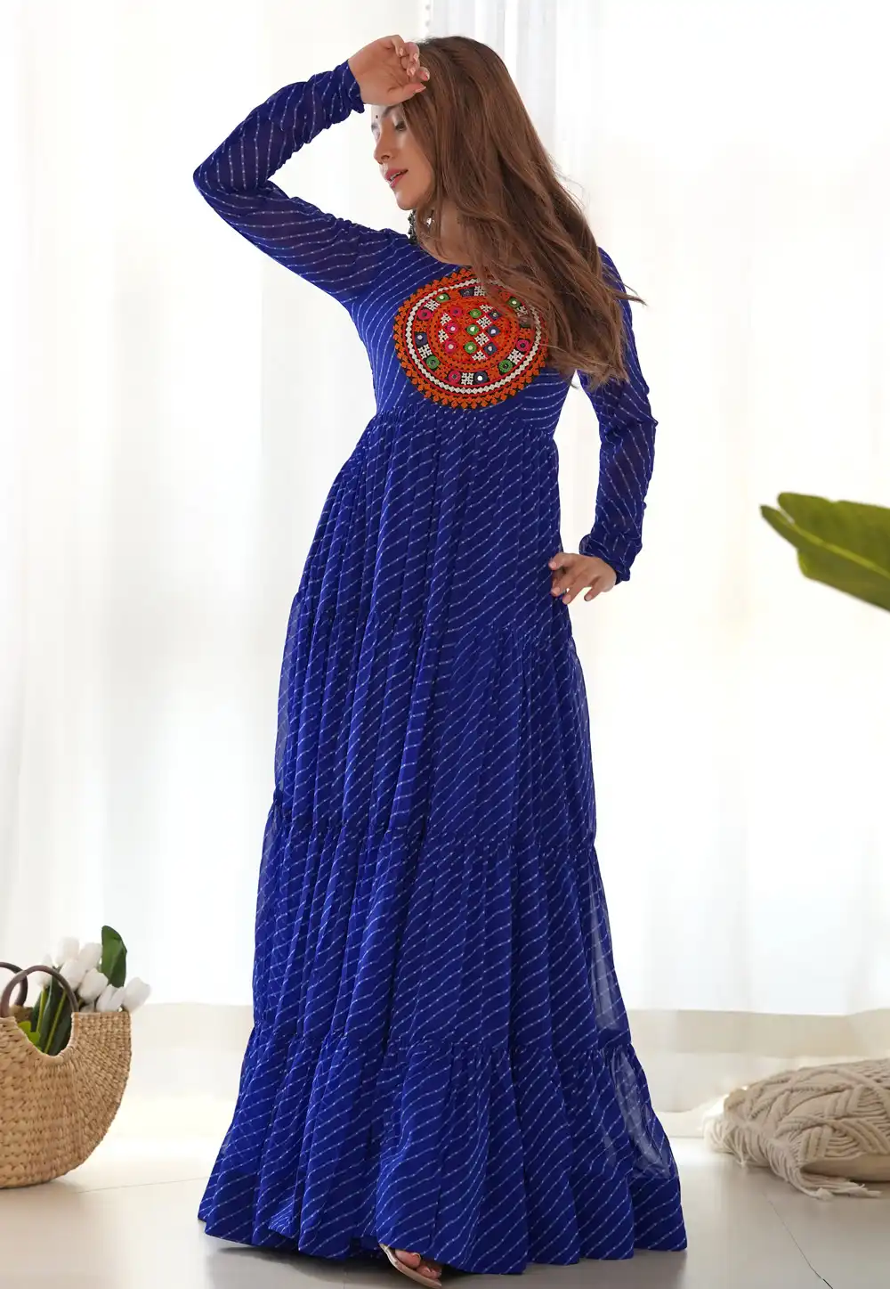 Navy Blue Faux Georgette Navratri Wear Gown 292357