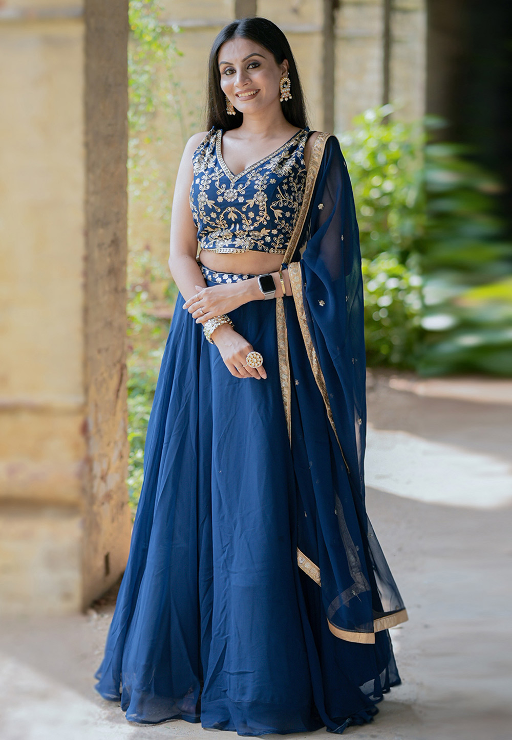 Navy Blue Georgette A Line Lehenga Choli 286886