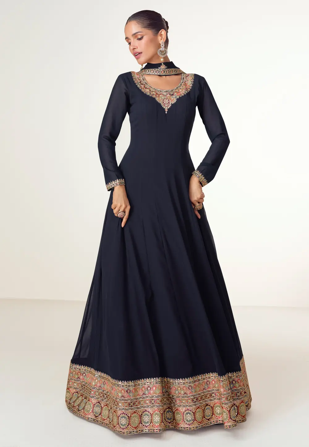 Navy Blue Georgette Anarkali Suit 300399