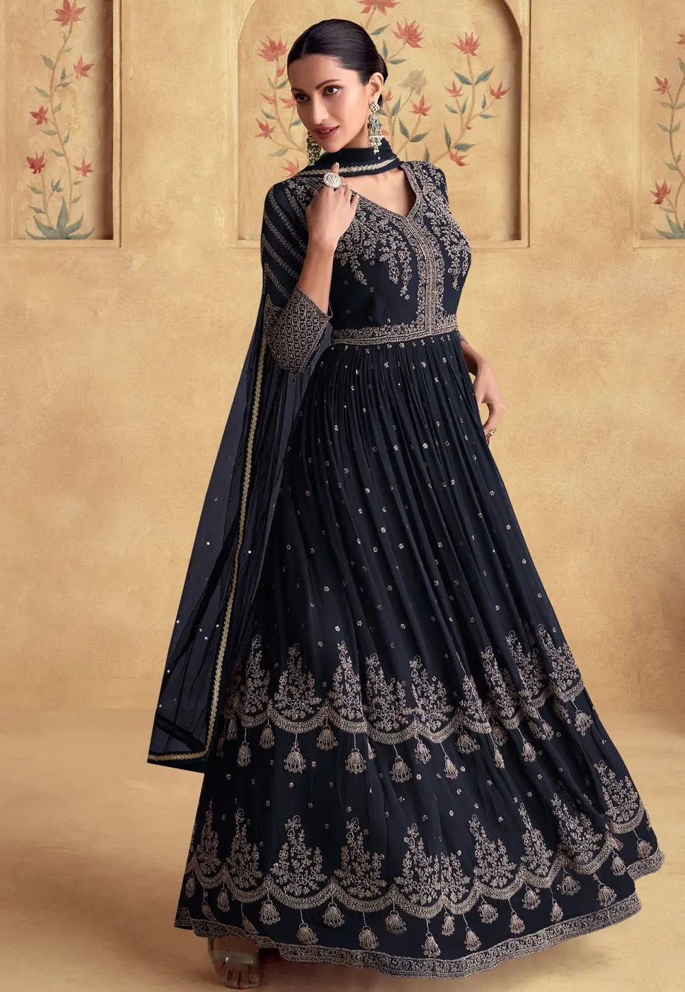 Navy Blue Georgette Anarkali Suit 301451