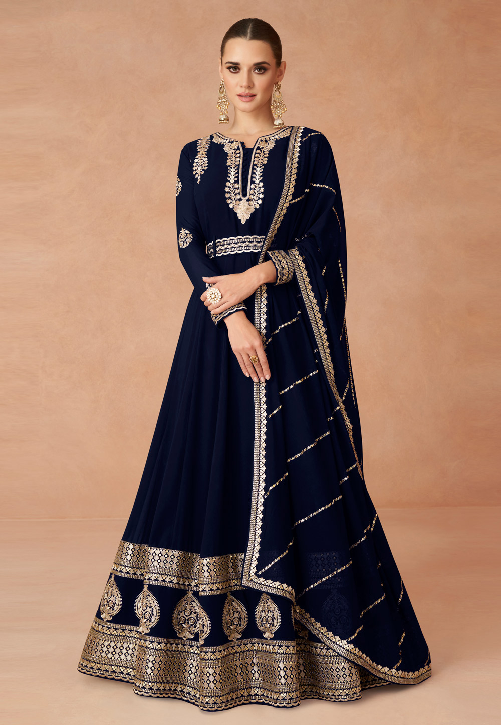 Navy Blue Georgette Anarkali Suit 278646