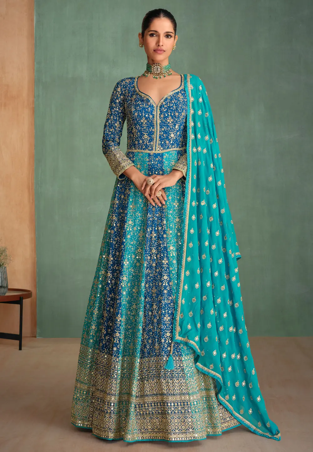 Navy Blue Georgette Embroidered Anarkali Suit 301775