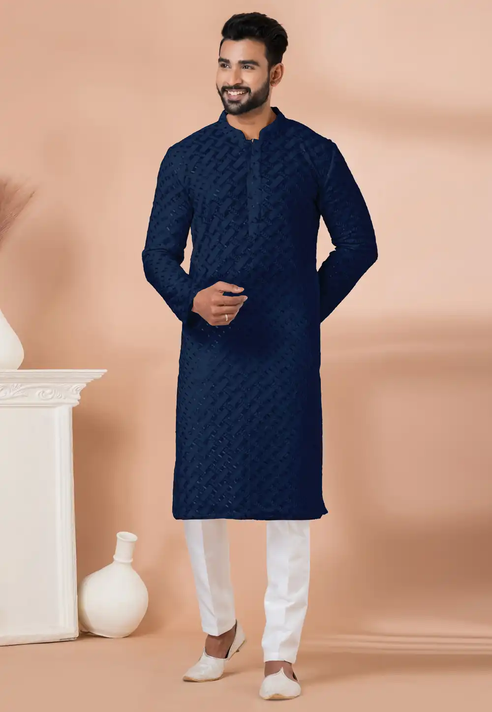 Navy Blue Georgette Kurta Pajama 291525