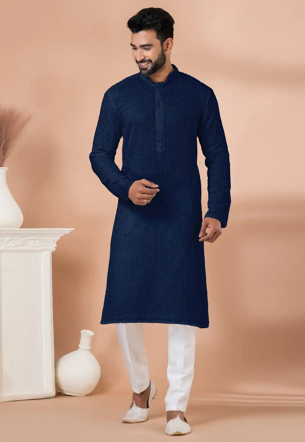 Navy Blue Georgette Kurta Pajama 291534