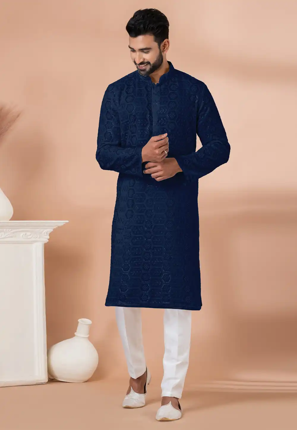 Navy Blue Georgette Kurta Pajama 292196