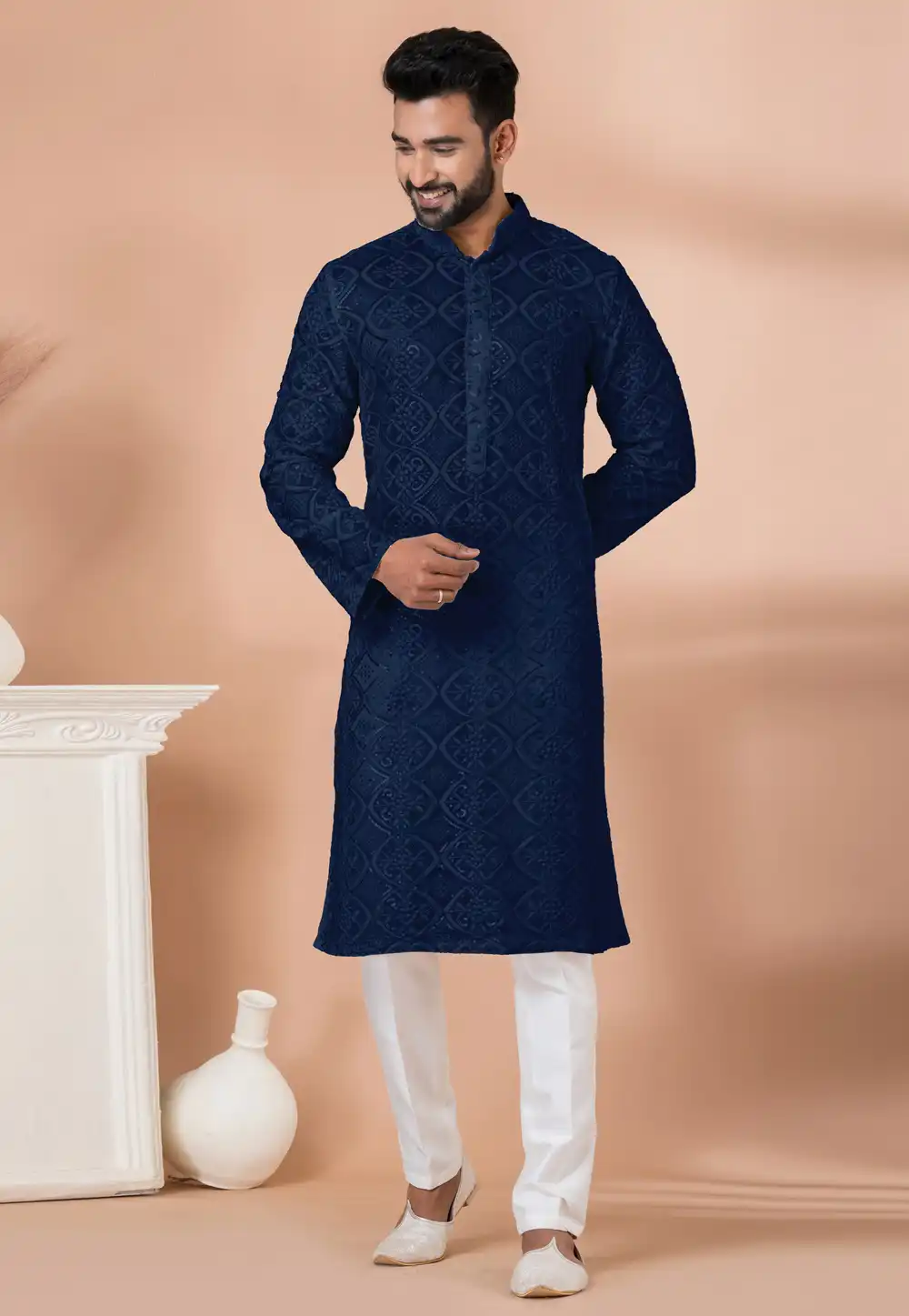 Navy Blue Georgette Kurta Pajama 292214