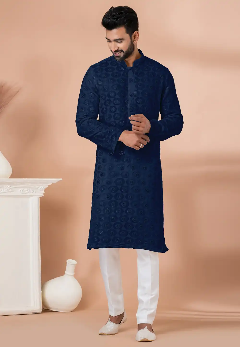 Navy Blue Georgette Kurta Pajama 292552