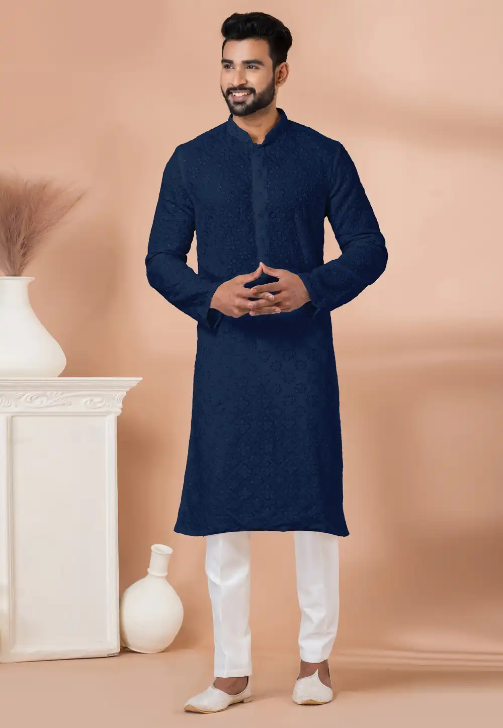 Navy Blue Georgette Kurta Pajama 292561