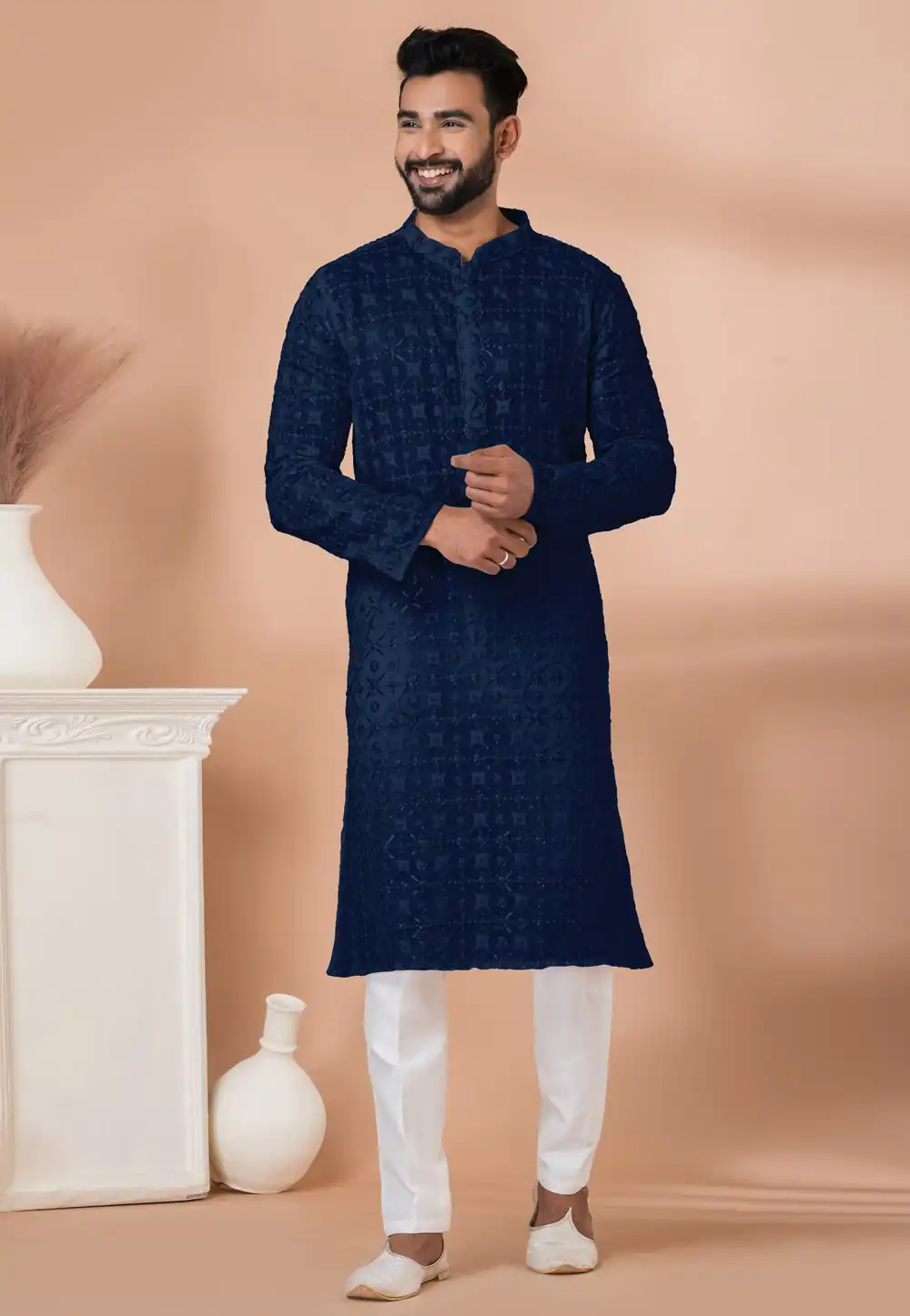 Navy Blue Georgette Kurta Pajama 292570