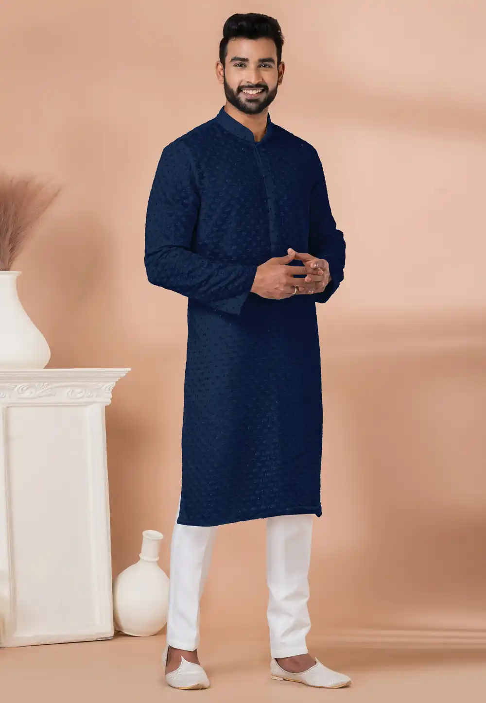 Navy Blue Georgette Kurta Pajama 292579